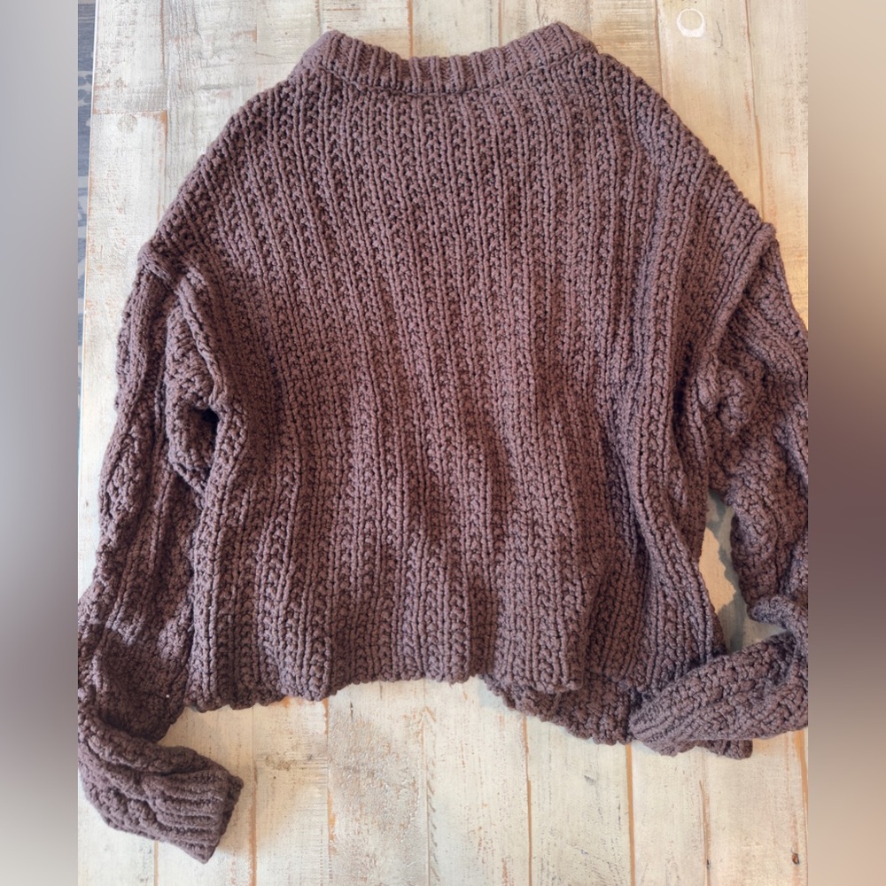 Free People Chocolate Brown Cable Knit Crop Sweater - Picture 3 of 4